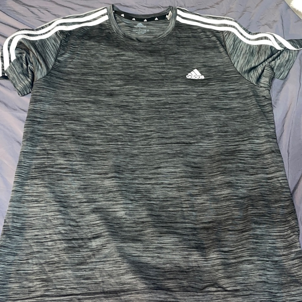 gray and white adidas dri-fit tee